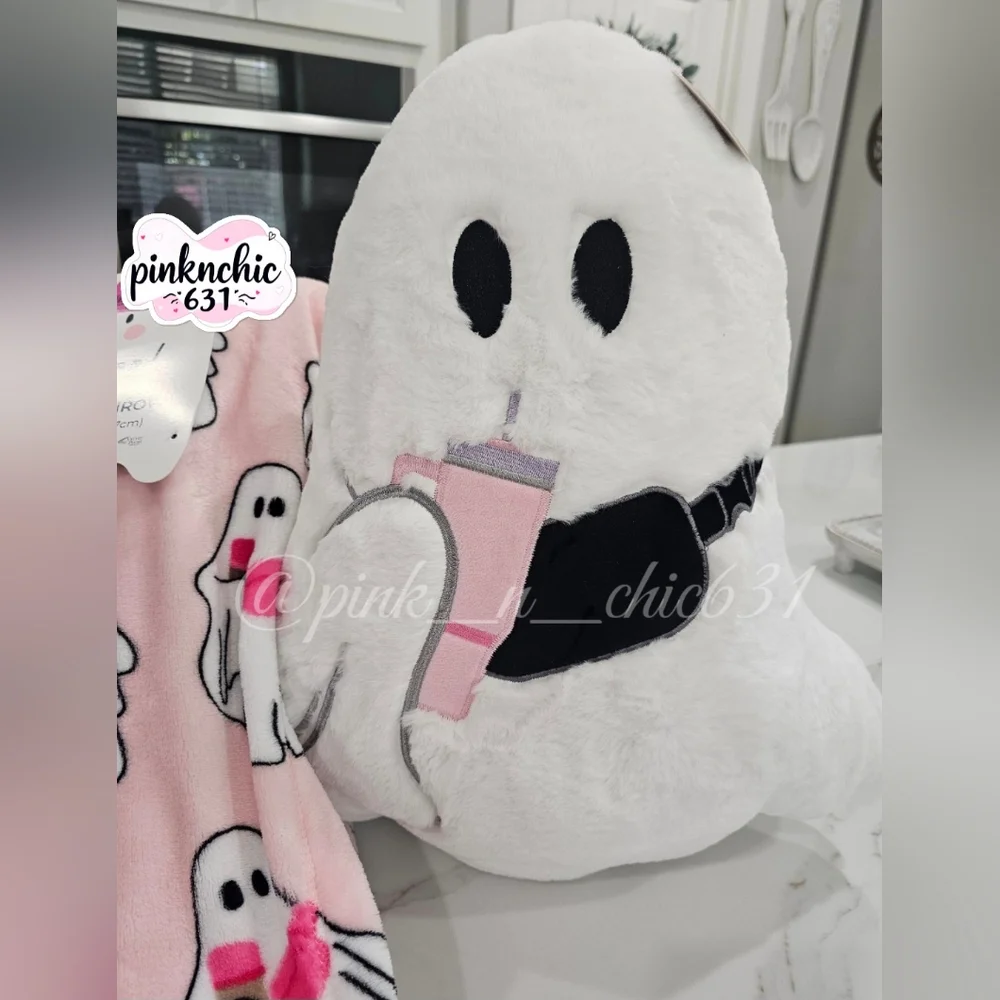Viral Hey Boo Pink Plush Ghost Blanket And Pillow Stanley Tumbler And Crossbody